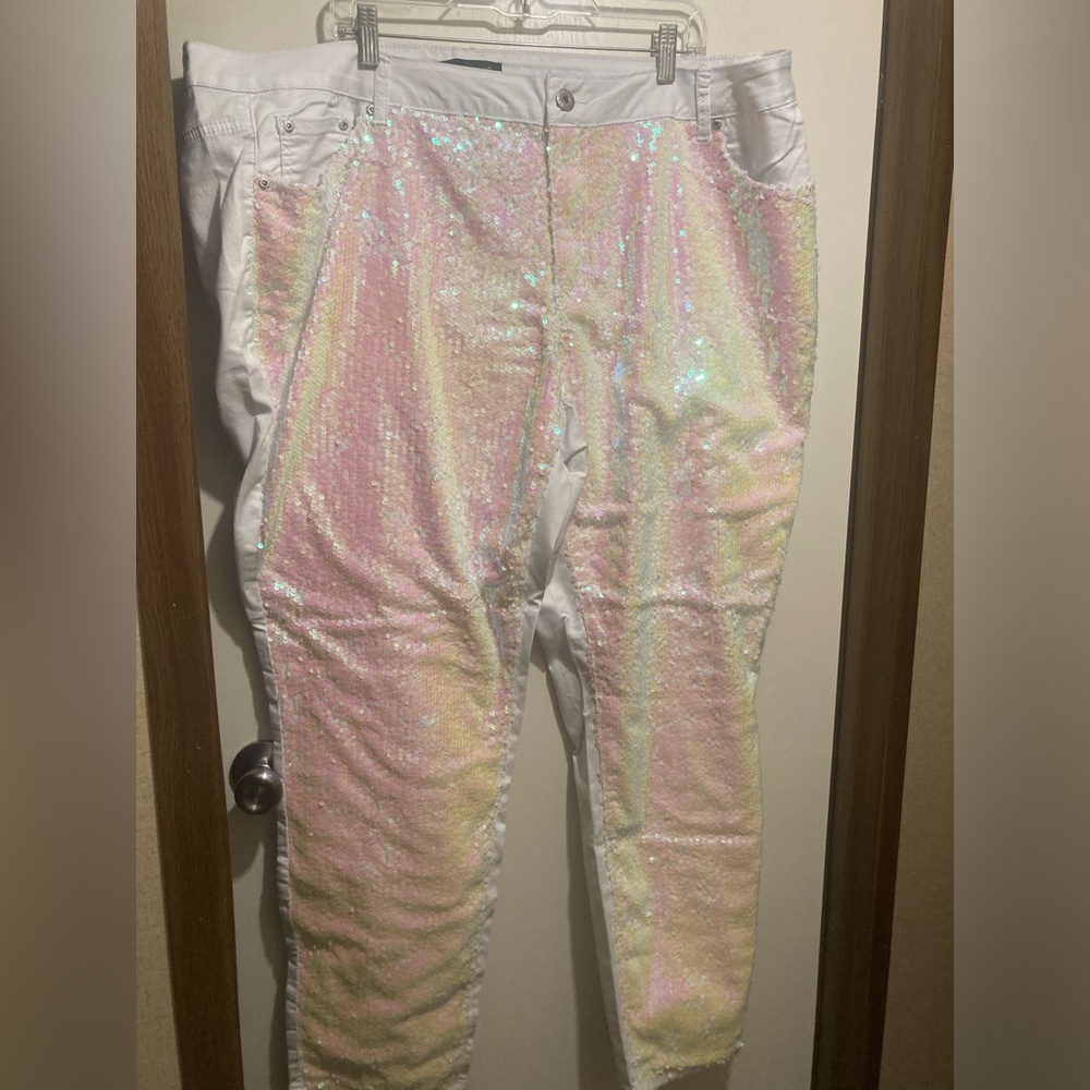 Ashley Stewart Iridescent Sequin front Pants